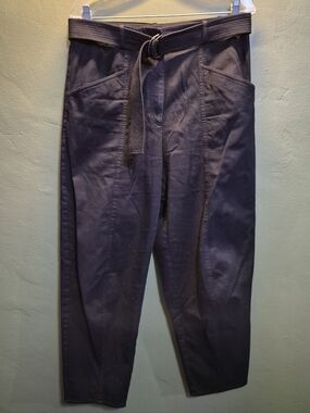 Karen Millen Pants US 10 UK 14 Black Belted Tapered Crop Trouser High Waist